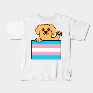 Love is Love Puppy - Golden Trans Pride Flag Kids T-Shirt